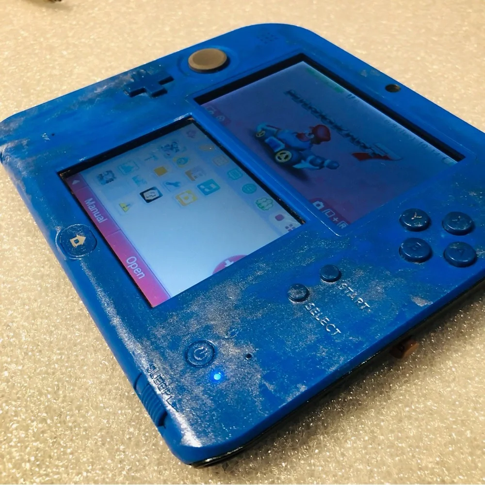 Nintendo 2DS 3DS Handheld System Blue Tested w/ Installed Mario Kart 7 & 8 Games
